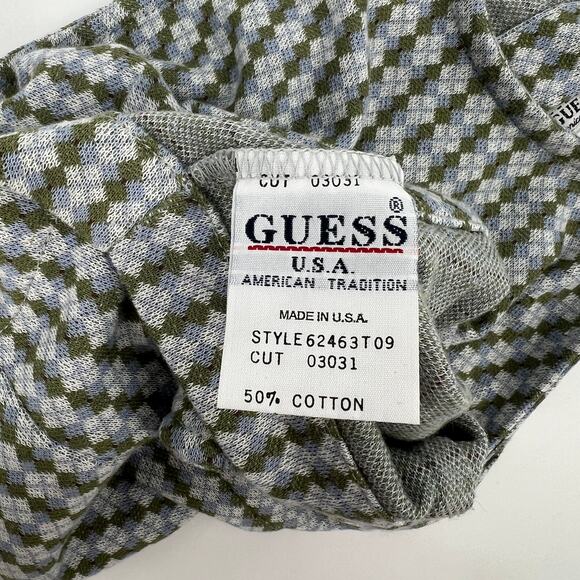 90s Vintage GUESS Houndstooth Cropped Knit Halter Top Green Blue Size L - Picture 4 of 5